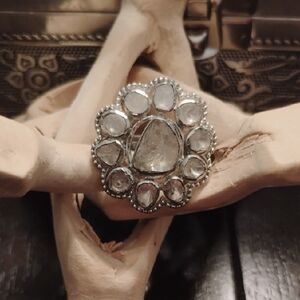 Natural Polki Diamond 925 Sterling Silver Ring Size 11 NWOT